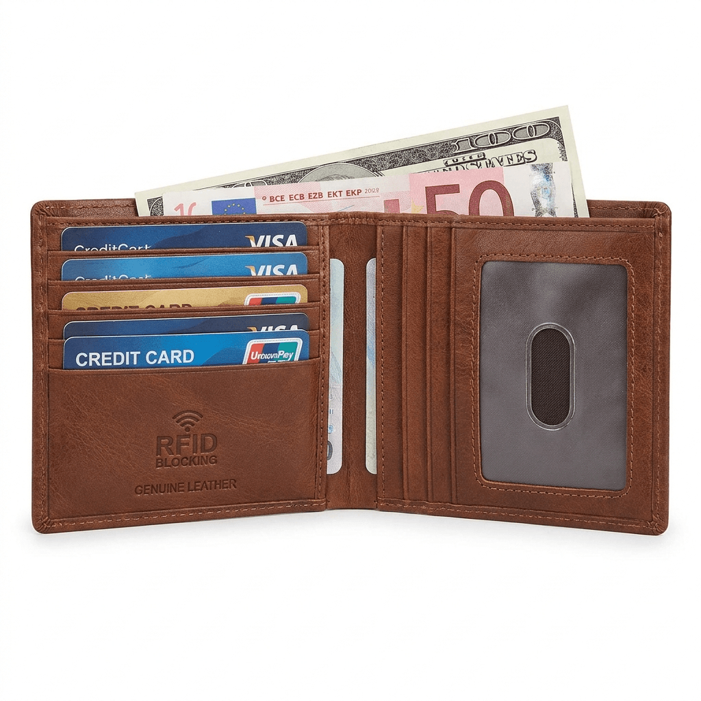 Genuine Leather Bifold Wallet (RFID Blocking)